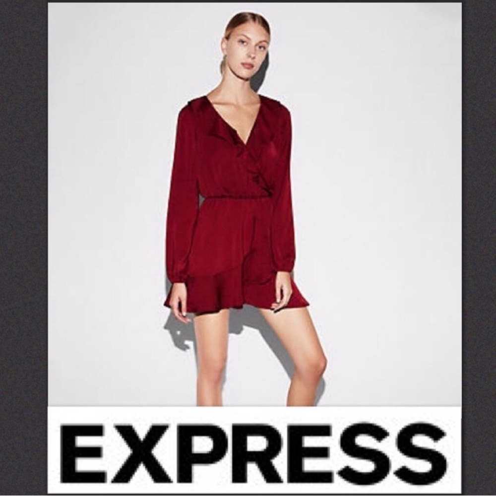 Express Burgundy Ruffle Dress Size XS - Picture 1 of 6